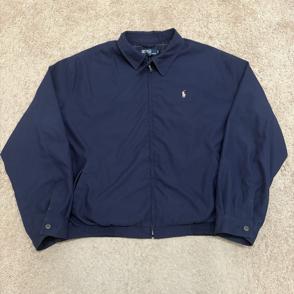 Polo Ralph Lauren Harrington Jacket Men's 2XL Navy Blue Plaid Lined Bomber